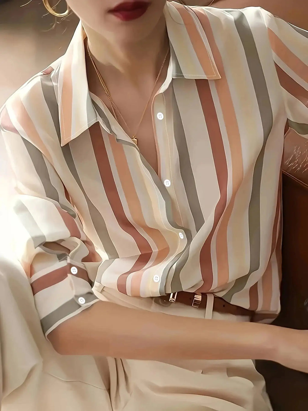 Ladies' Long-sleeved Striped Printed Versatile Casual Shirt - SJB-DIAMOND ELITES
