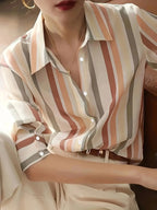 Ladies' Long-sleeved Striped Printed Versatile Casual Shirt - SJB-DIAMOND ELITES
