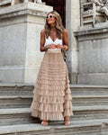 Layered Ruffles Cake Skirt Summer Fashion A Line Swing Mesh Long Skirt Party Dress Women Pi-Mart