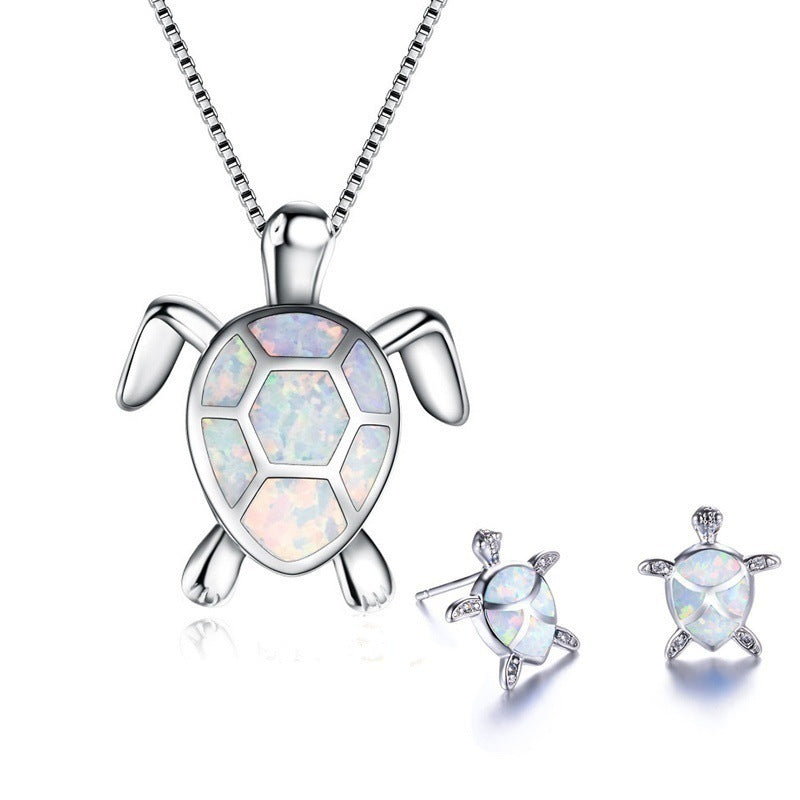 Fashion Turtle Simple Necklace Stud Earrings Set Pi-Mart