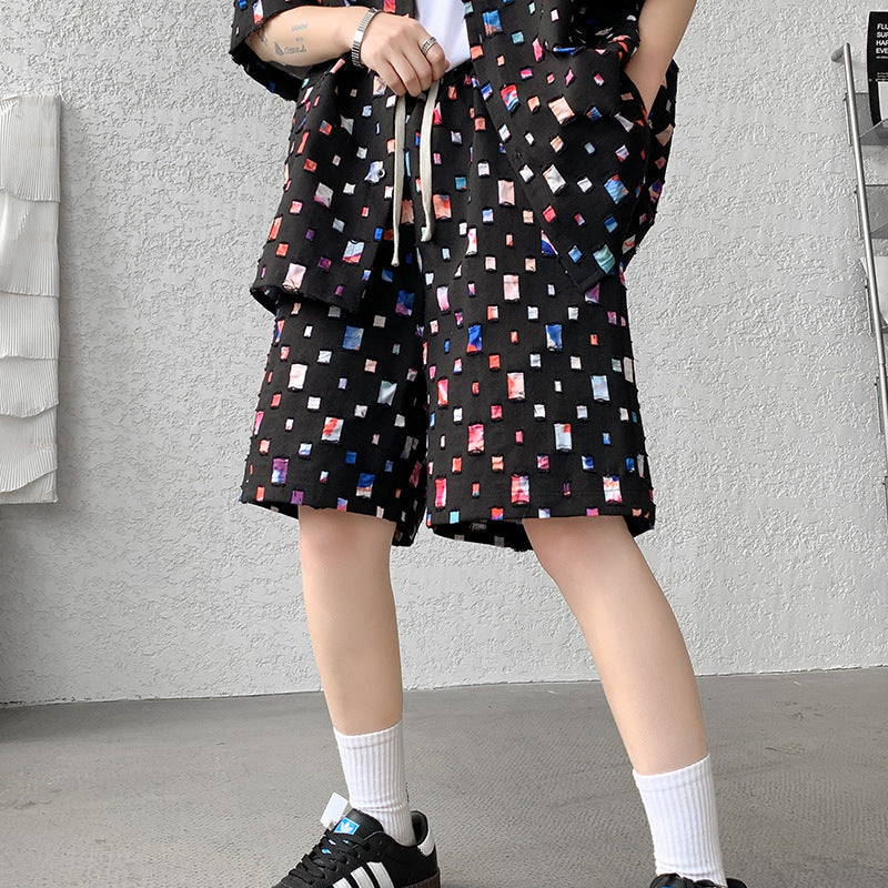 Summer New Chessboard Plaid Shirt Short Sleeve Shorts Suit Lootquake LLC