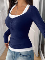 Scoop Neck Fake Two-Piece T-Shirt