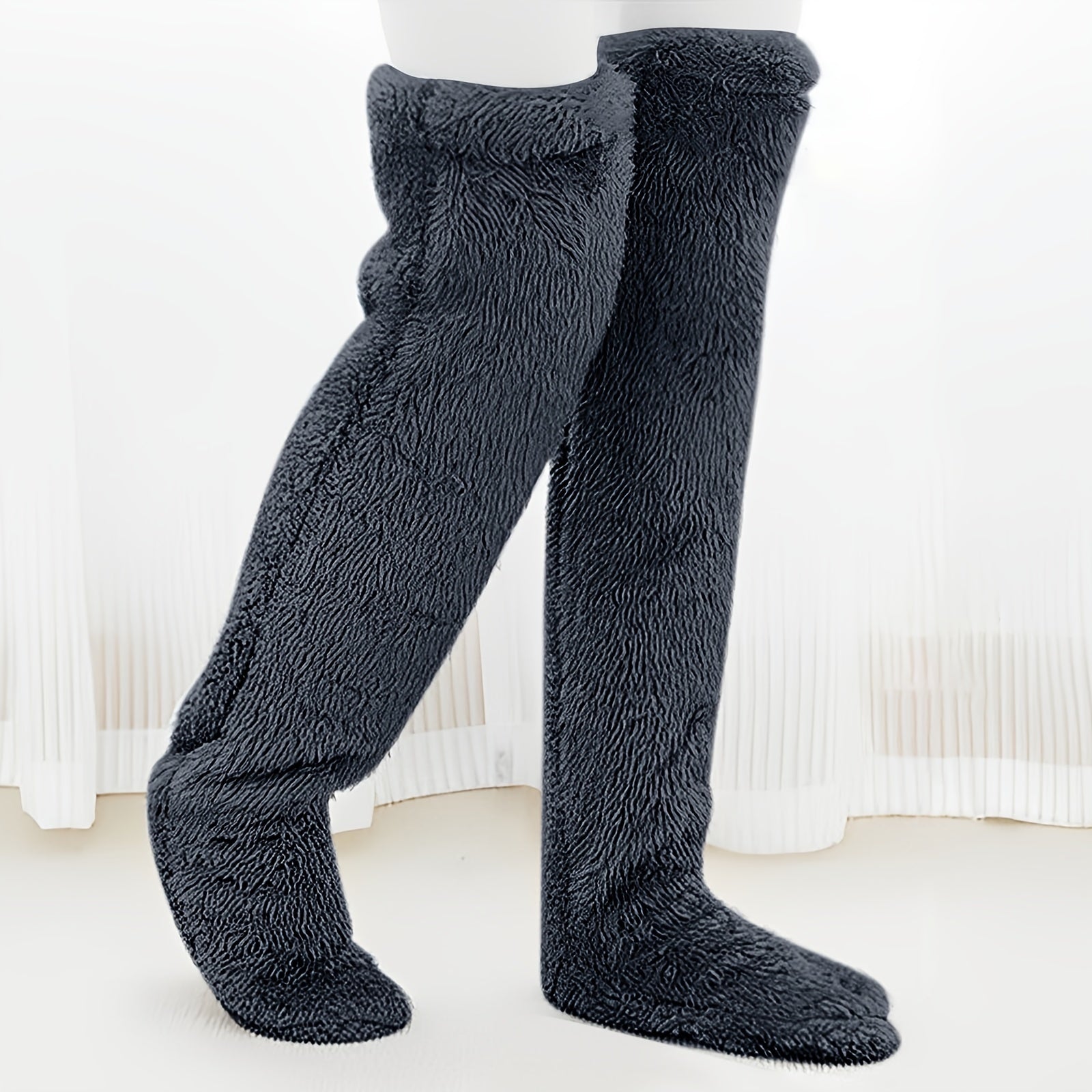 Cozy Couple's Thigh-High Fuzzy Socks - Warm, Durable Knit Over-The-Knee Stockings, Easy-Care Solid Hosiery Lootquake LLC