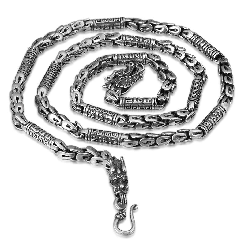 S925 Sterling Silver Men's Classic Vintage Thai Silver Necklace Pi-Mart