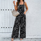 Fashion Print Square Neck Jumpsuit With Pockets Spring Summer Casual Loose Overalls Womens Clothing Pi-Mart