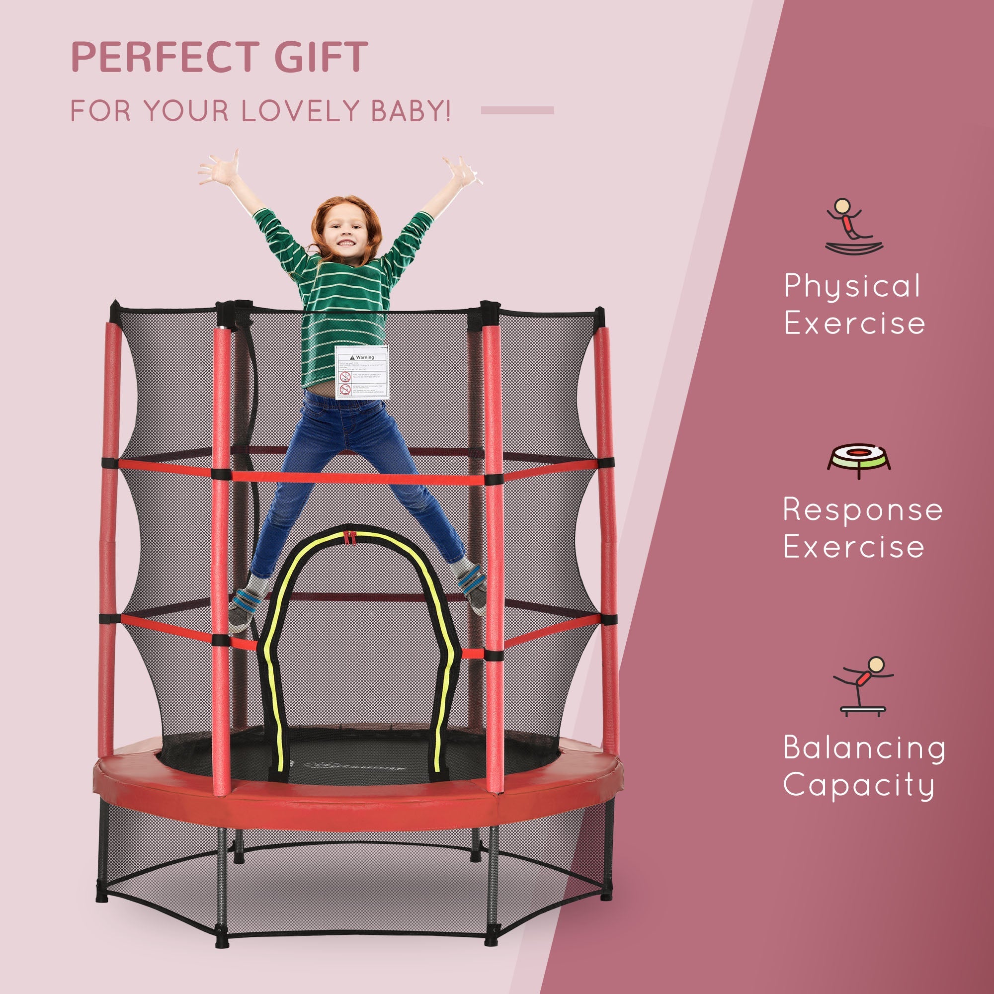 5FT Kids Trampoline with Enclosure Net for Age 3 to 6 Years Pi-Mart