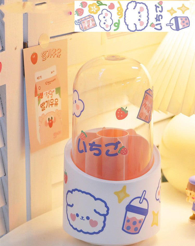 Large-capacity Cute Desktop Dust-proof Makeup Brush Storage Rotating Pen Holder