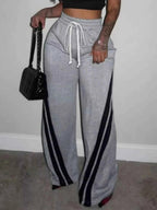 Plus Size Striped Contrast Wide Leg Pants THRIXINE