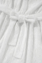 White Lace Sleeveless Knot Hollow Out Back Tied Waist Mini Dress