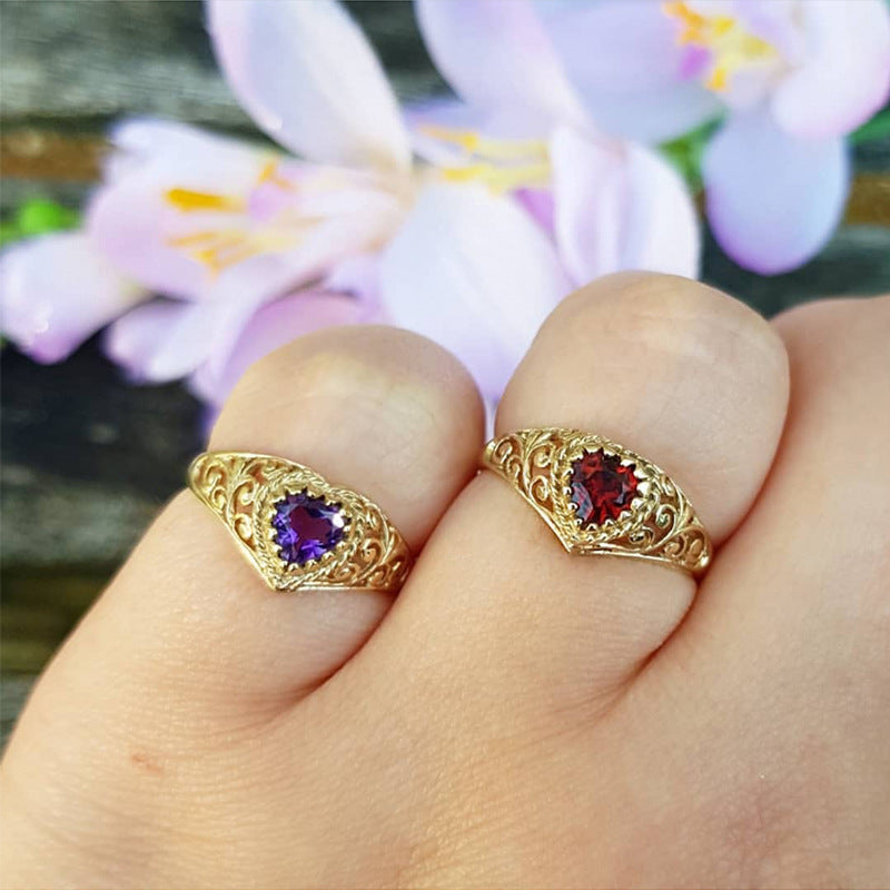 Heart Shaped Natural Garnet Ring Pi-Mart