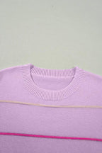 White Striped Half Sleeve Drop Shoulder Sweater