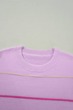 White Striped Half Sleeve Drop Shoulder Sweater - Femstylo