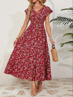 Fashion Floral Long Sleeve Waist Swing Dress Lootquake LLC