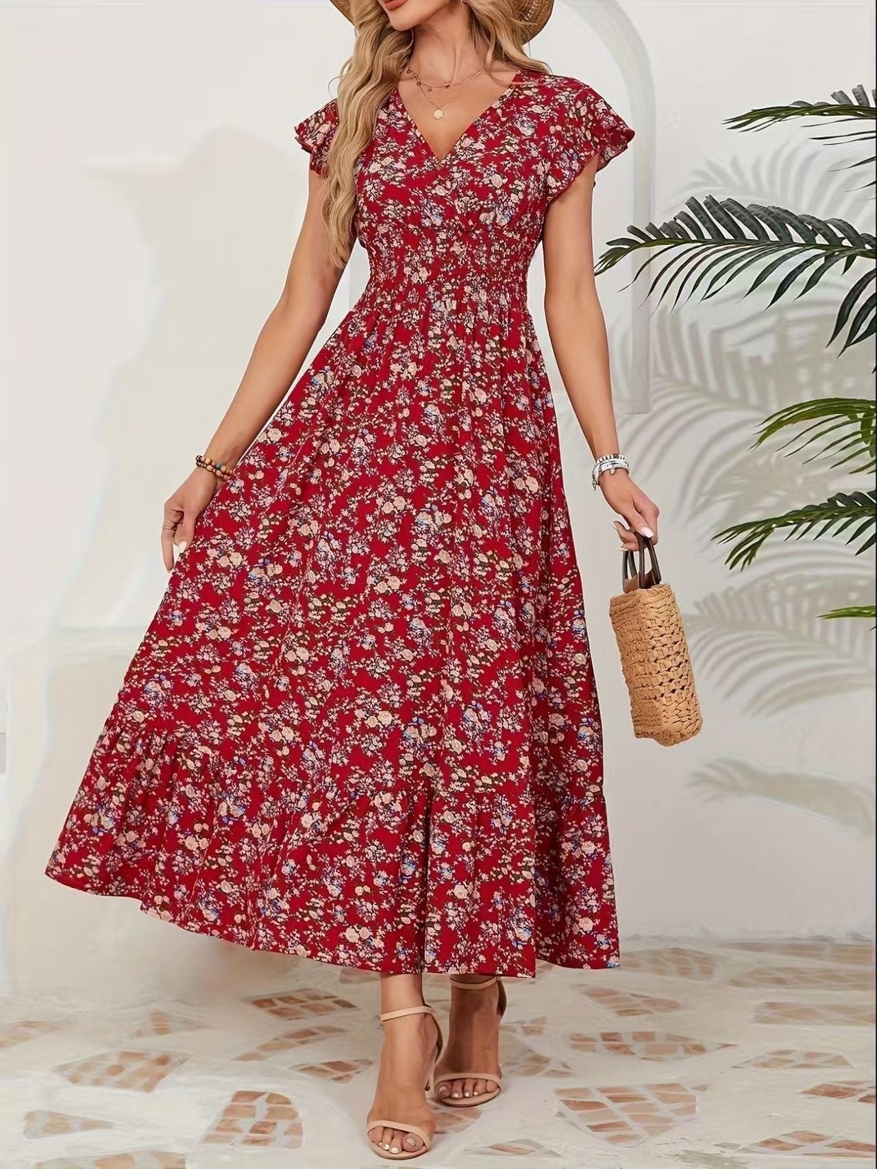 Fashion Floral Long Sleeve Waist Swing Dress Lootquake LLC