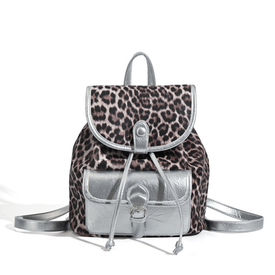 Retro contrasting leopard print backpack, women's autumn and winter design commuter versatile backpack - SJB-DIAMOND ELITES