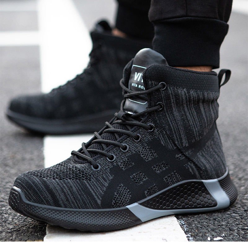 Winter Plush Boots Men Labor Protection Anti-smash Anti-puncture Work Shoes Warm Thickened Breathable Lace-up Safety Shoes Pi-Mart