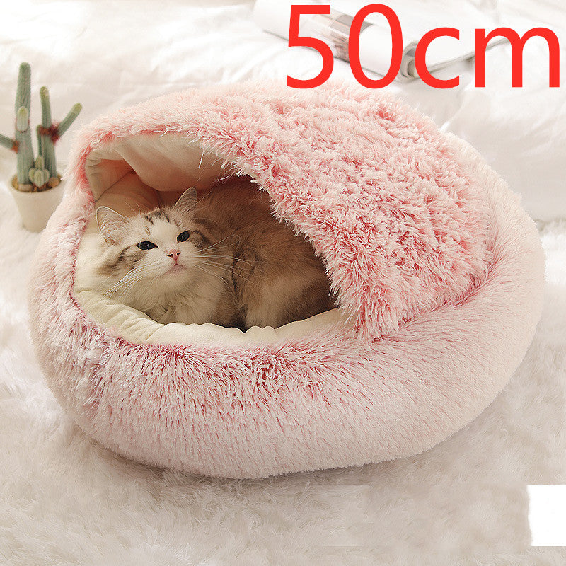 2 In 1 Dog And Cat Bed Pet Winter Bed Round Plush Warm Bed House Soft Long Plush Pets Bed Pi-Mart