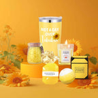 8pcs "Not A Day Over Fabulous" Yellow Spa & Bath Gift Set - Includes Insulated Travel Mug with Lid, Scented Candle, Bath Bomb, Diamond Soap, Love Note Card & Elegant Gift Box - Ideal for Women, Men, Friends on Christmas, Than