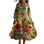 Fashion Flower Printed V-neck Mid-length Dress Lootquake LLC