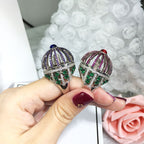 Personalized Creative Birdcage Full Diamond Color Zircon Ring