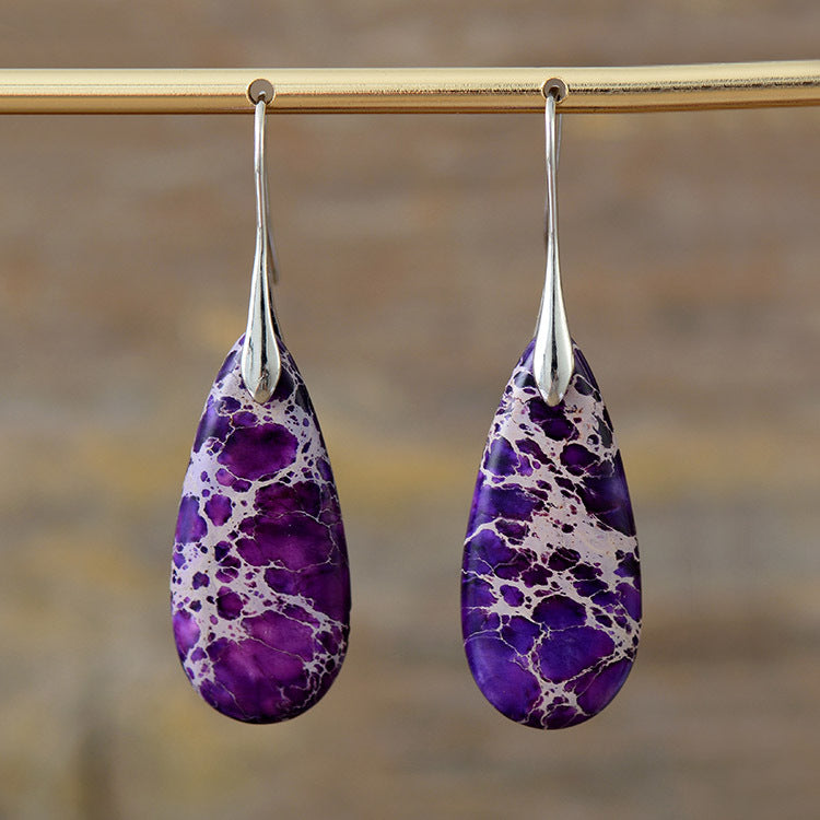 Bohemian Emperor Stone Water Drop Earrings Natural Stone Ornament Jewelry Pi-Mart