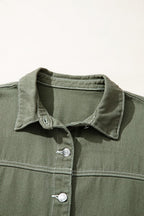 Denim Button-Up Patch Pocket Collared Jacket THRIXINE