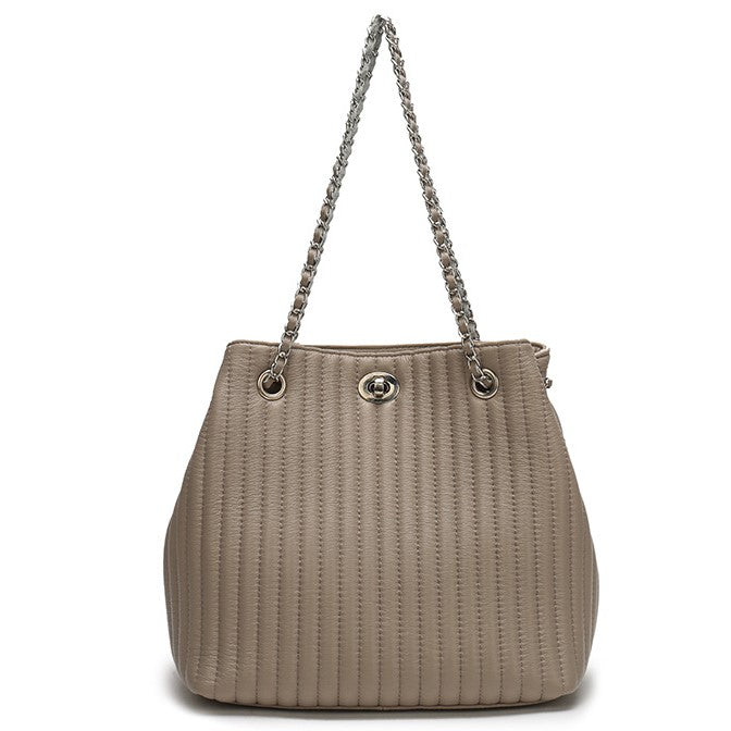 Large Hobo bag Chain Handle Cowhide Bucket Fashion Shoulder Handbag Genuine Leather Embroidery SHOMICOBOUTIQUE