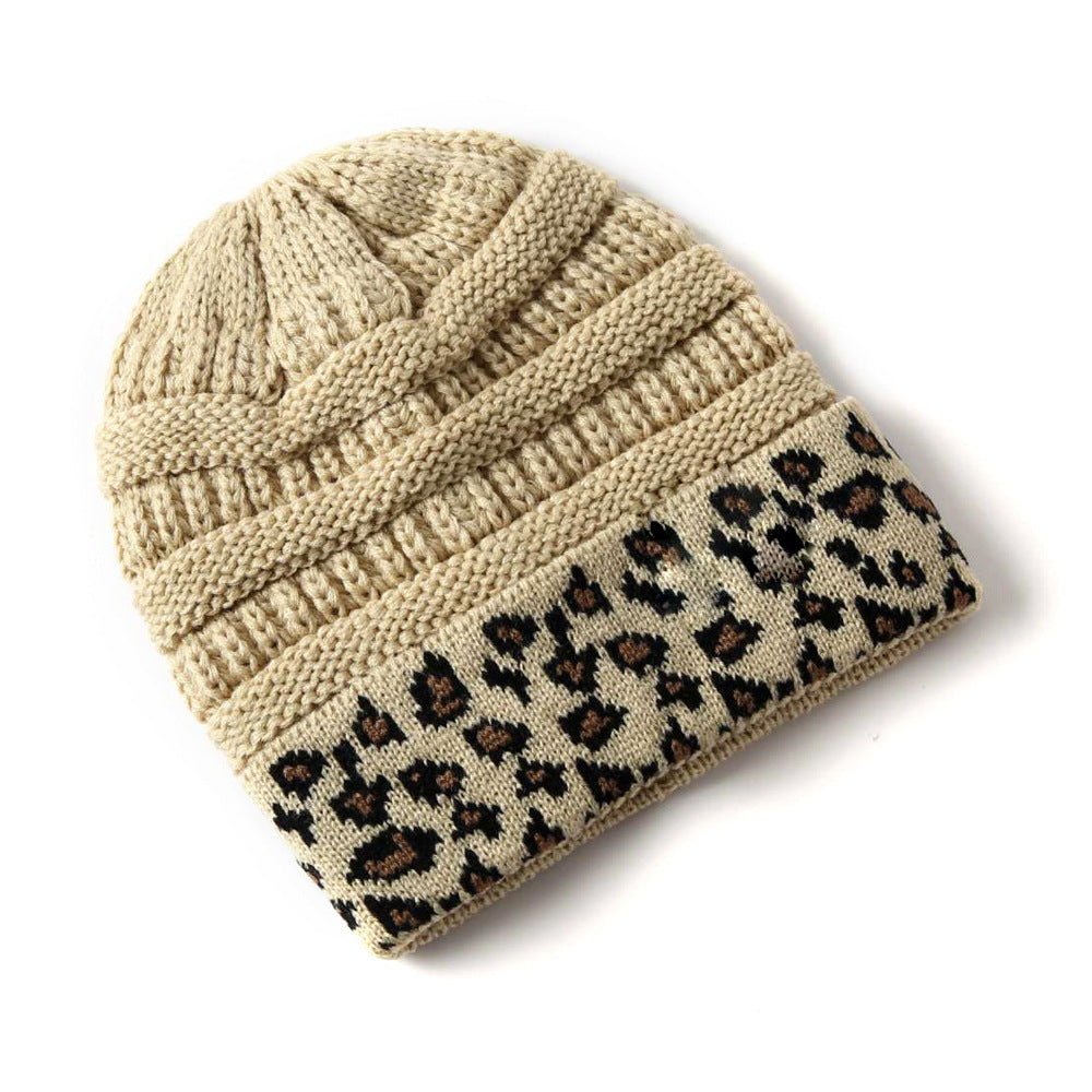 Beanie Women's Warm Leopard Print Knitted Hat Winter Pi-Mart
