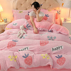 Coral Velvet Sheet Duvet Cover Double Sided Plus Velvet Thick Bedding Set Pi-Mart