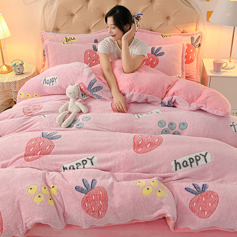 Coral Velvet Sheet Duvet Cover Double Sided Plus Velvet Thick Bedding Set Pi-Mart