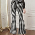Women's Versatile Pants With Contrasting Colors, High Waisted Front Fake Pocket, Casual And Elegant Style, Hound Print Flared Pants - SJB-DIAMOND ELITES