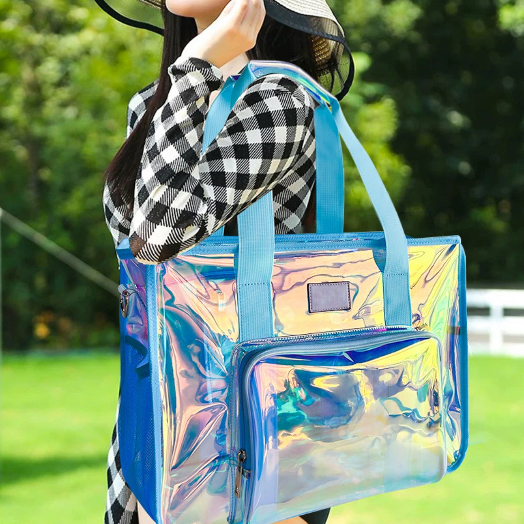 PVC Symphony translucent beach bag, Portable tote bag for going out, Transparent tote purse for sports, clear bag for stadium events - SJB-DIAMOND ELITES