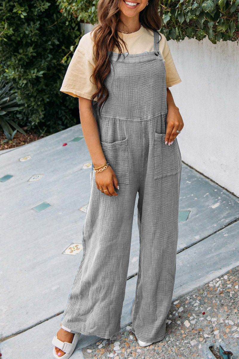 Fashion Square Neck Jumpsuit With Pockets Spring Summer Casual Solid Color Loose Overalls Womens Clothing Pi-Mart