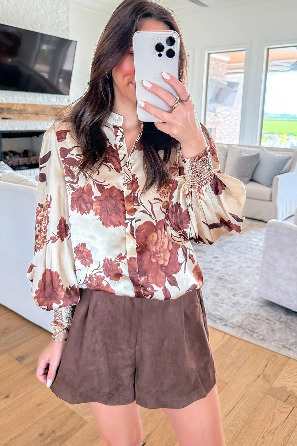 Women's Printed Long-sleeve Lapel Casual Shirt Pi-Mart