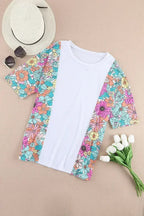 Floral Patchwork Top - Short Sleeve Summer Tee | Femstylo