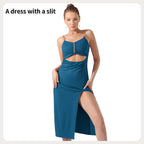 Women's Pure Color Halter Sleeveless Split Dress - SJB-DIAMOND ELITES