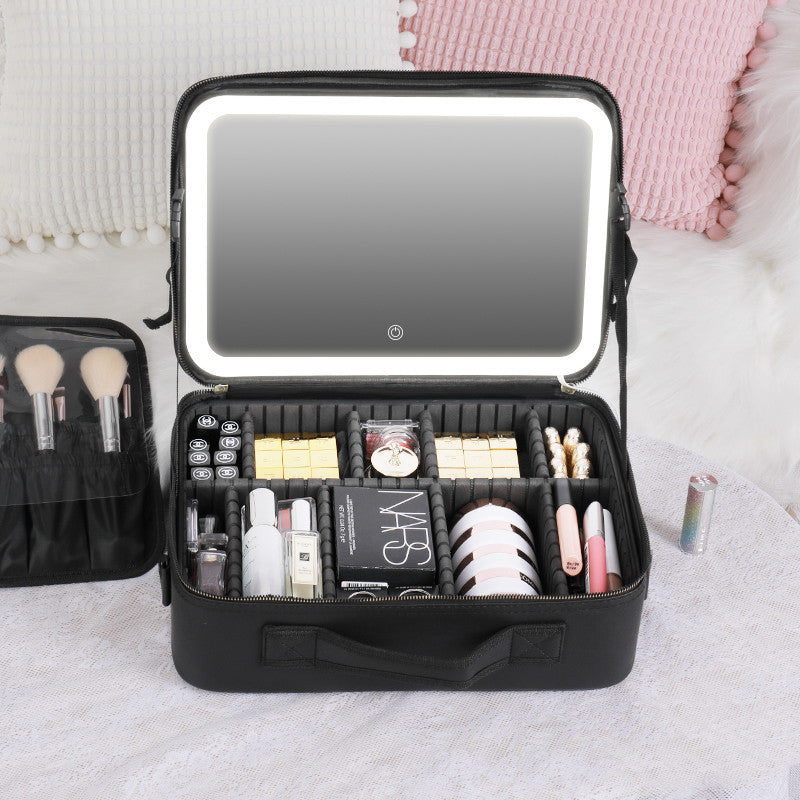 Smart LED Cosmetic Case With Mirror Cosmetic Bag Large Capacity Fashion Portable Storage Bag Travel Makeup Bags Pi-Mart