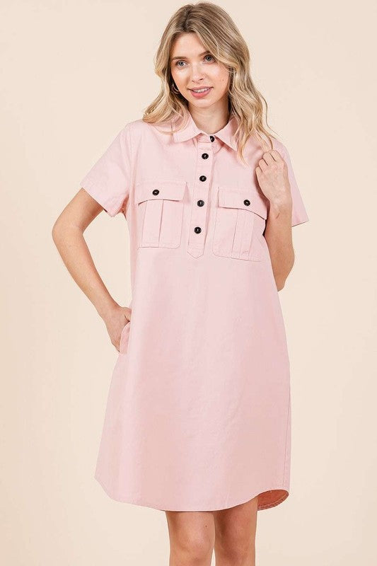 New Button Detail Collared Neck Short Sleeve Shirt Dress For Women – Chic, Trendy, Casual, Unique, Versatile & Classic Elegance Stevvex