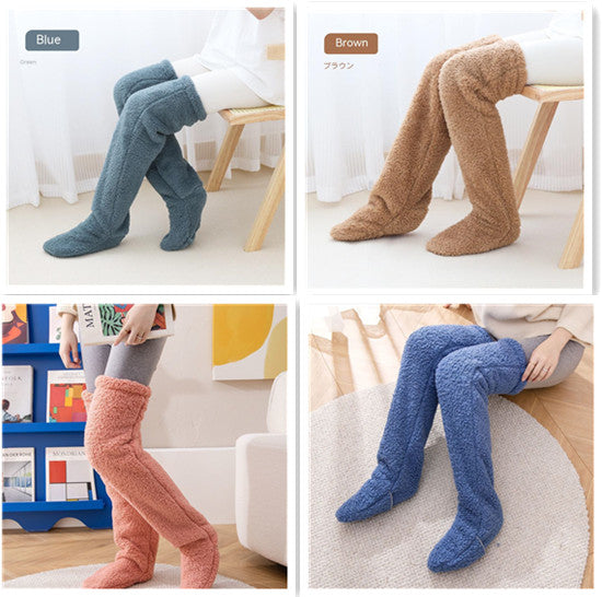 Over Knee High Fuzzy Long Socks Winter Warm Cold Leg Knee Joint Cold-proof Stockings Home Floor Sleeping Socks Pi-Mart