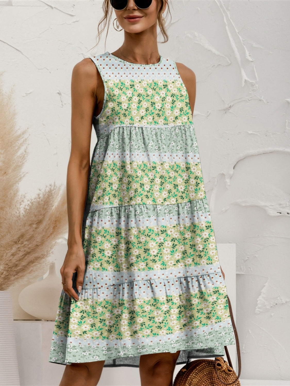 Charming Tiered Printed Round Neck Sleeveless Dress Trendy & Stylish Summer Dress for Women Stevvex