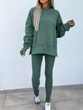 Oversized Slit Sweatshirt and Ribbed Leggings 2pcs Set THRIXINE