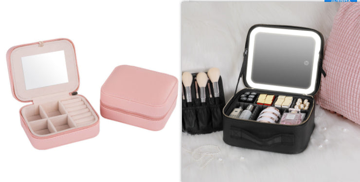 Smart LED Cosmetic Case With Mirror Cosmetic Bag Large Capacity Fashion Portable Storage Bag Travel Makeup Bags Pi-Mart