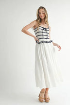 Crochet Stripe Knit Eyelet Mix Midi Dress – Crochet Midi Dress, Stripe Knit Dress, Eyelet Mix Dress, Trendy Midi Dress, Versatile Midi Dress