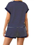 Striped Chic: Plus Size Top & Shorts Set THRIXINE