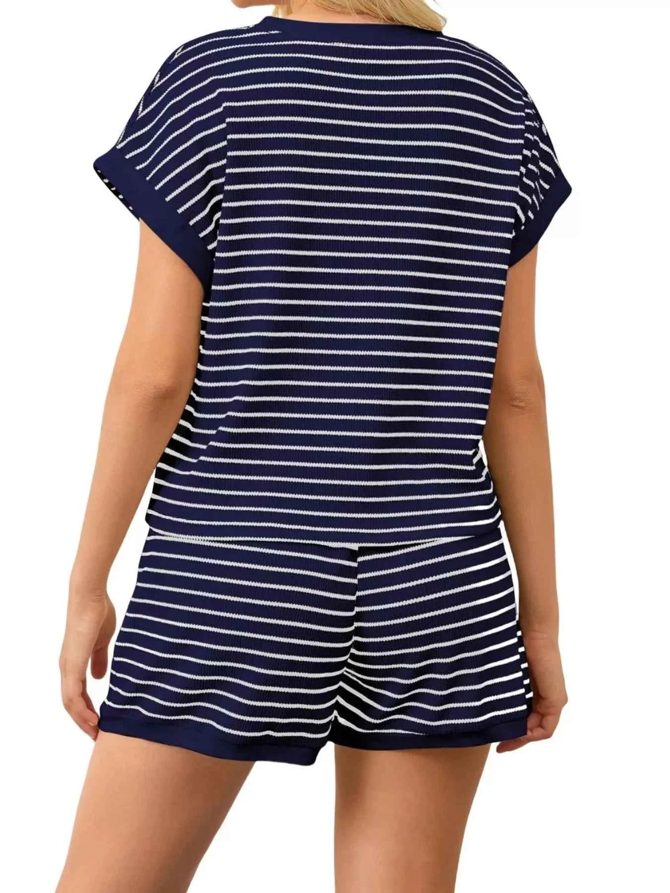 Striped Chic: Plus Size Top & Shorts Set THRIXINE