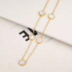 New Stainless Steel Plant Fritillary Five Leaf Petals Earring Bracelet Necklace Jewelry Set Women Cross-border Hot Selling Lot Pi-Mart