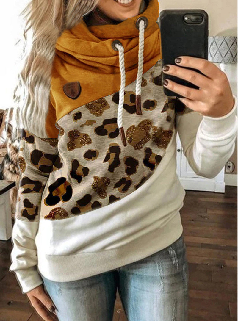 Printed stitching hooded fleece loose sweatshirt Pi-Mart