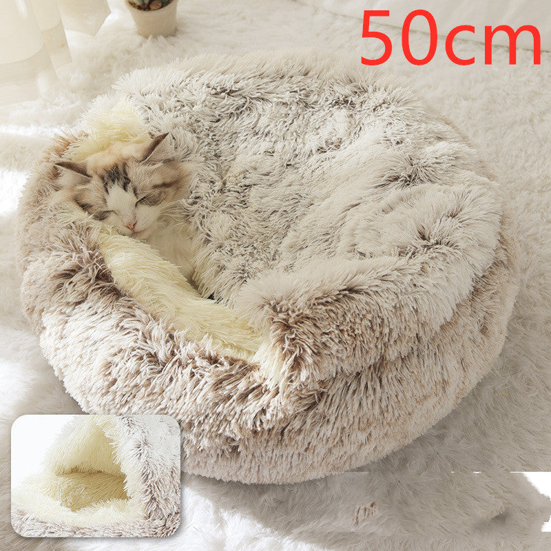 2 In 1 Dog And Cat Bed Pet Winter Bed Round Plush Warm Bed House Soft Long Plush Pets Bed Pi-Mart