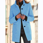 Fashion Stand Collar Woolen Coat With Pockets Fall Winter Casual Button Outwear For Women Clothing Pi-Mart