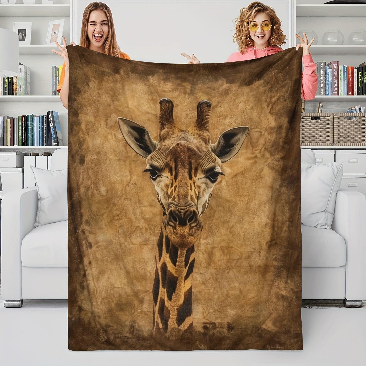 1pc Mom Gifts Blanket For Daughter Vintage Giraffe Soft Blanket Flannel Blanket For Couch Sofa Office Bed Camping Travel, Multi-purpose Gift Blanket For All Season Lootquake LLC